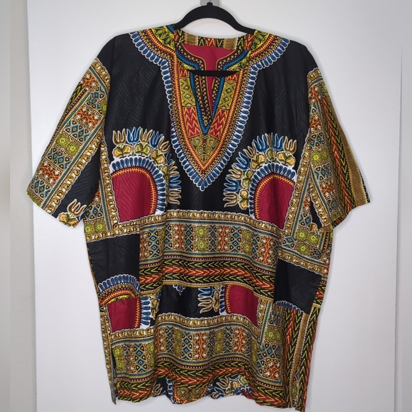 Beautiful Ankara Dashiki Shirt Great Colors NWOT Cotton Size L - Picture 1 of 12